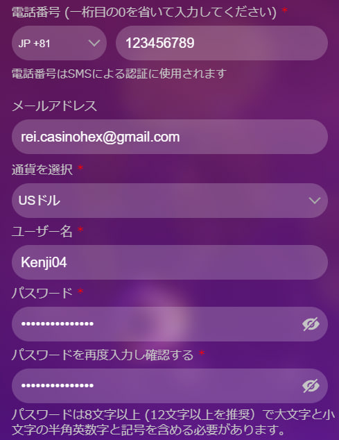 エースカジノの登録方法