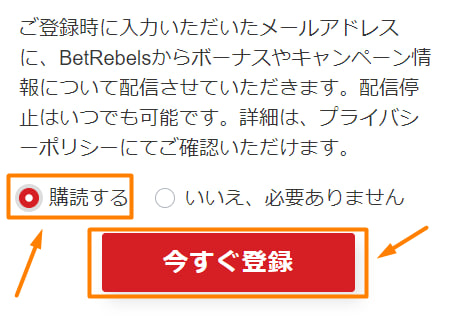 ベットレベルズカジノの登録方法